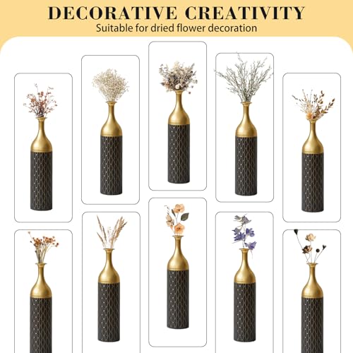 Floor Vases, Tall Home Decor Metal Vase Set of 3 Large Glazed Decorative Vases for Wedding Decor, Elegant Modern Flower Holder for Living Room, Entryway, Hallway - color: Diamond Black Gold