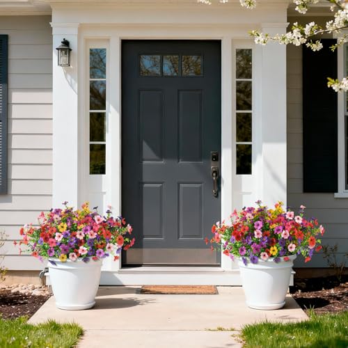 INQCMY Artificial Flowers for Outdoors Faux Plants Fake Flowers Spring Summer Decoration,12 Bundles Faux Silk Colorful Daisy Realistic UV Resistant for Outside Home Planter Window Porch Patio Yard - color: Mixed Color(2 Deep Purple,2 Light Purple,2 Red,2
