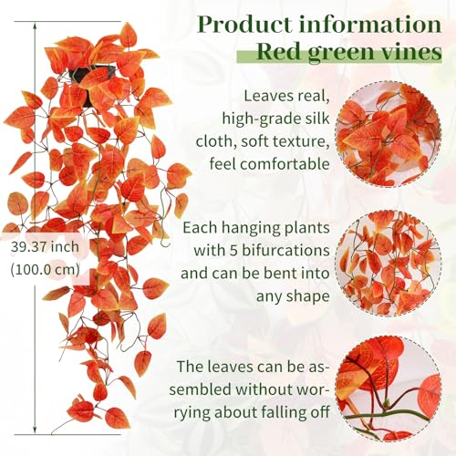 Fake Fall Plants Hanging Faux Orange Vines Artificial Potted Pothos Plant- Fall Decorations Autumn Decor for Thanksgiving Bathroom Wall Kitchen Room Decor Indoor and Outdoor (Black Pot) - color: Fall Pothos