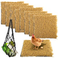 8 Pcs Chicken Nesting Box Pads, Washable Artificial Grass Mats with Feeding String Bag, Reusable Fake Turf Beddings, Indoor & Outdoor Green Rugs for Chicken Coops, 12x12 Inches
