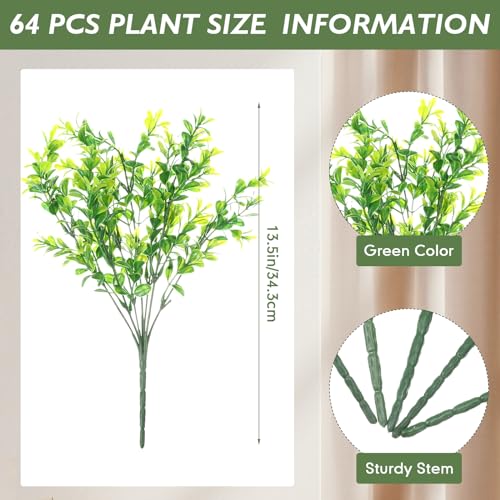 Ceenna 64 Bundles Artificial Plants Fake Bushes Grass Faux UV Resistant Bulk Plastic Shrubs Wheat Grass Flowers Greenery Outdoor for Vases Farmhouse Garden Decor Wedding Window Hanging Basket