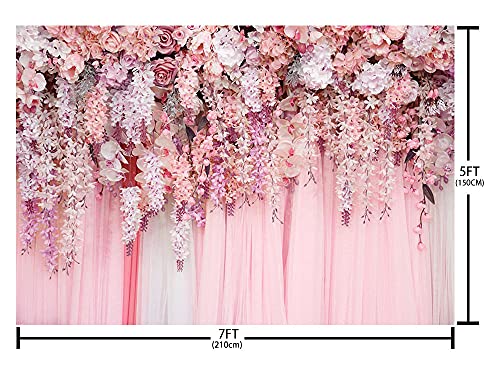 7x5ft Pink Floral Wall Backdrop Girls Rose Bridal Shower Wedding Anniversary Flowers Baby Girl Baby Shower Party Decorations Photography Background Photo Shoot Props - size: 7x5ft
