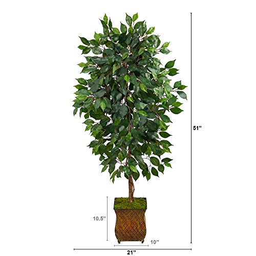 Nearly Natural 51in. Ficus Artificial Tree in Metal Planter