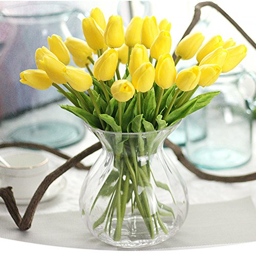 30 pcs Real-Touch Artificial Tulip Flowers Home Wedding Party Decor (Yellow) - color: Yellow