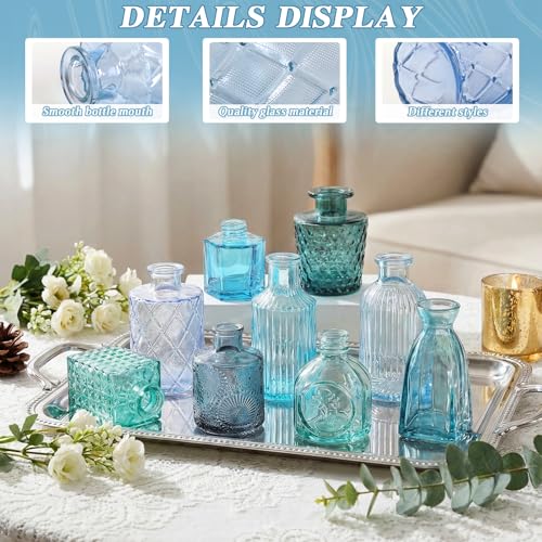 Set of 30 Blue Colored Glass Bud Vases - Small Textured Flower Vases for Centerpieces, Wedding Table Decor, Retro Home Decor Bulk Vase Set for DIY, Events & Gifts - color: Blue