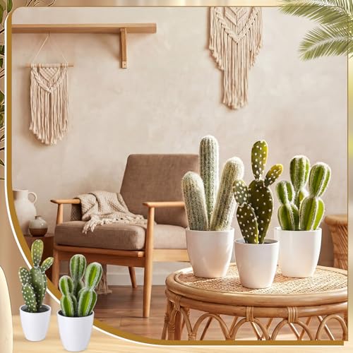 3 Pcs Artificial Cactus Plants 9-11'' Fake Cactus Potted Decor No Maintenance Faux Succulent Cacti Nordic Style Decor for Home Office Desk Shelf Living Room Indoor Housewarming Gifts