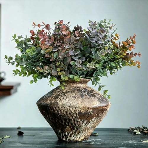 8 Bundles Multi Colored Artificial Eucalyptus Leaves, Plastic Plants, Outdoor Plants, Indoor Decorative Artificial Plants, Porch Window Frames, Green Plant Decorations (8, Mixed Colors) - color: Mixed Colors