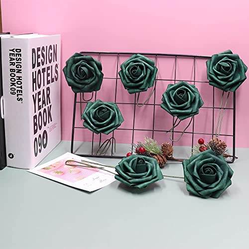 50pcs Artificial Flowers，Real Touch Artificial Foam Roses Decoration DIY for Wedding Bridesmaid Bridal Bouquet Centerpieces Party(50, Army Green) - color: Army Green