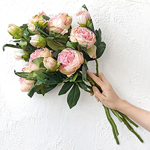 FiveSeasonStuff Vintage Blush Pink Peonies – Realistic Artificial Silk Flowers with Dry-Look Petals, 6 Stems for Rustic Home & Wedding Bridesmaids Bouquet Bridal Showers - color: Rustic Blush Pink (6 Stems)
