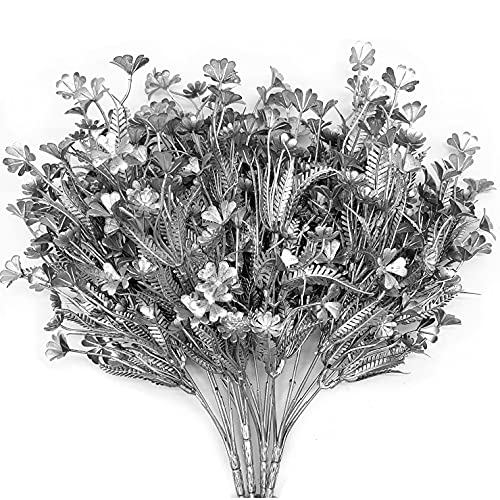 Artificial Plants, CATTREE Plastic Grass Faux Shrubs Fake Leaves for Christmas Flowers Bushes Home Indoor Outdoor Garden Wedding Festival Decoration Hall Table Planter DIY Flower Filler – Silver 4 Pcs - color: Silver Flowers - 4pcs