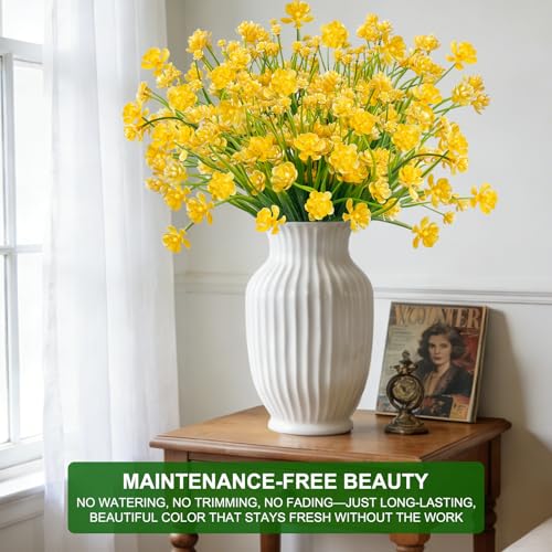 TURNMEON 20 Bundles Artificial Flowers for Outdoors, Summer Spring Grass Camellia Fake Flowers Plastic Plants,UV Resistant No Fade Faux Greenery for Gardens Porch Yards Cemetery Decor 500 Head(Yellow) - color: Yellow, size: 20 Bundles