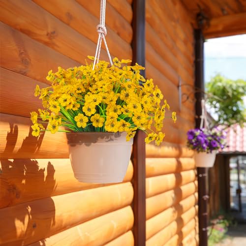 21 Bundles Outdoor Artificial Flowers UV Resistant Fake Silk Flowers No Fade Faux Plastic Plants Garden Porch Window Box Decoration(Yellow) - color: Yellow