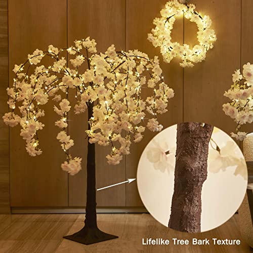 LITBLOOM Lighted Tree with Cherry Blossom 180 Fairy Lights 4FT, Pink Flower Faux Tree Lights for Indoor Outdoor Home, Wedding, Spring Easter Decoration - style: 4FT Pink Cherry