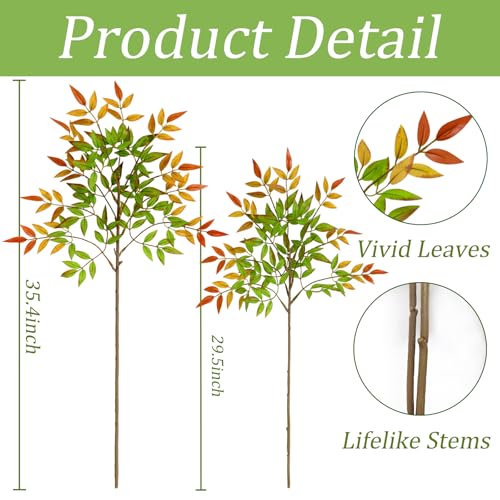 2 Pcs Artificial Plants Faux Branches for Vase Filler, 35.4 Inch Fake Plants Greenery Stems for Vase Spring Decorations Fall Decor, Fake Leaves Office Centerpieces Home Decor - color: Red Leaves, size: 2 Pcs