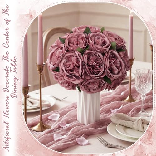 Suncalla 80 Pack Austin Rose Peonies, 3.94 Inch Artificial Flowers Heads Bulk with Stems Leaves for Arrangement Wedding Centerpiece Banquets Party Home Kitchen Decor DIY(Dusty Red) - color: Dusty Red