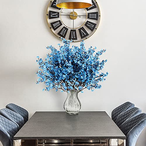 Sggvecsy 15 Pcs Babys Breath Artificial Flowers Gypsophila Bouquets Bulk Real Touch Fake Silk Flowers for Home Wedding DIY Floral Arrangement Kitchen Table Centerpiece Decoration (Blue with Purple) - color: Blue, size: 15Pcs