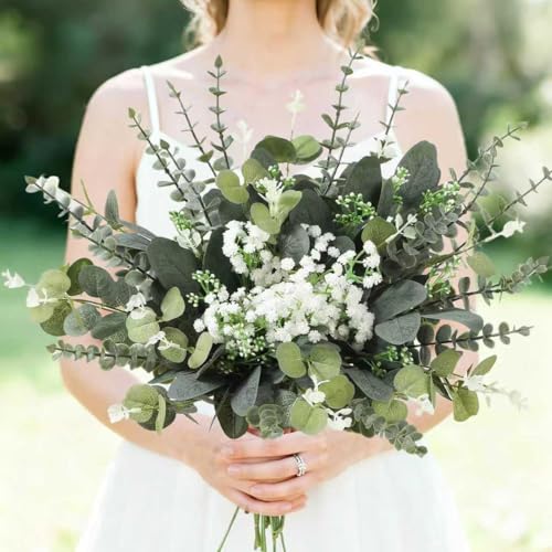 60 Pcs Mixed Artificial Eucalyptus Leaves Stems Bulk,Baby Breath Artificial Flowers Bulk with Eucalyptus Leaves Greenery Stems for DIY Bouquets Wedding Floral Home Decor (Green-60pcs) - color: Green-60pcs
