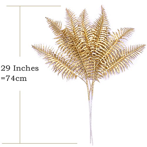 CATTREE Artificial Plants Gold Persian Grass Tall 29" 2 Pack, Fake Golden Palm Leaves Plastic Fern Boston Bushes Faux Shrubs Simulated Tropical Leaf for Party Decorations Wedding DIY Christmas Décor - color: (Tall) Golden Tropical Palm Plant - 2 Pcs