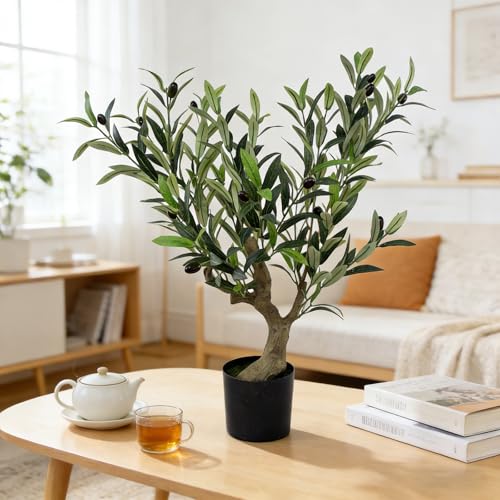 Artificial Olive Potted Tree, 28" Tall Tabletop Fake Olive Tree with Fruits Lifelike Faux Greenery Plants in Pot for Indoor Livingroom Bedroom Kitchen Office Home Decor (A) - color: A-28in