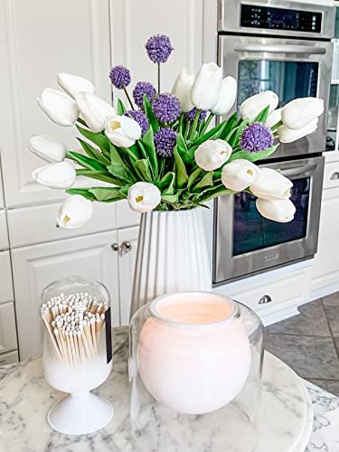 Beferr White Tulips Artificial Flowers 18Pcs Faux Silk Tulip Real Touch Tulip Fake Flowers Bouquets Arrangements for Mother's Day Easter Spring Flowers Gifts Home Table Decor - color: A-18pcs-1colors-white, size: 18PCS