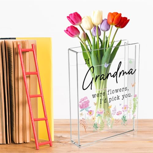 Grandma Book Flower Vase Mothers Day Birthday Thank You Gifts for Grandma from Grandchildren If Grandma were Flowers I'd Pick You Cute Acrylic Book Shaped Vase Decor for Home Office Table Vase 3803 - style: Baroque