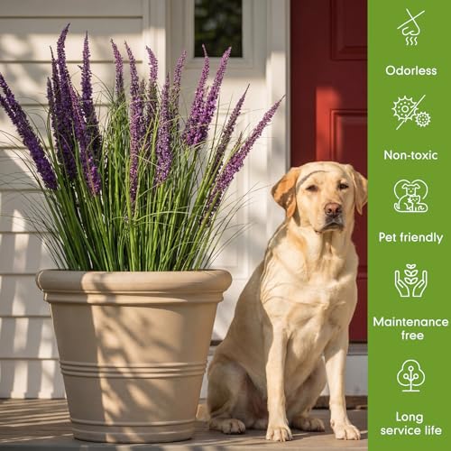 Jexine 10 Pcs Artificial Lavender Outdoor 31.5" Tall Faux Flowers Grass Stems UV Resistant Fake Outdoor Plants for Porch Planter Garden Patio Front Door Home Wedding Decor - color: Purple, size: Spike Lavender