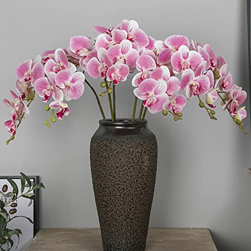 FagusHome 32" Artificial Phalaenopsis Orchid Flowers 4 Pcs with 2 Bundles Leaves Stem Plants Fake Butterfly Flowers for Home Wedding Party Decor (Pink) - color: Pink