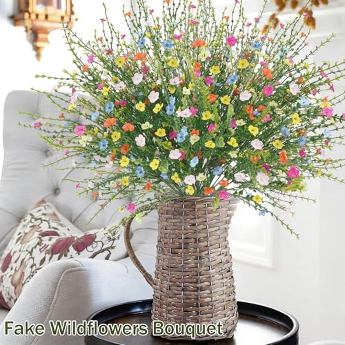 4 Bunches Artificial Flower Silk Fake Wildflowers Bouquet for Bedroom Kitchen Bathroom Home Garden Patio Hanging Planters and Other Interior Decorations (Mixed Colors) - color: 4pcs