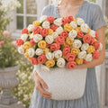 Crochet Flower Bouquet Throw Blanket, Cute Romantic Gift for Her Girlfriend Mom Mother’s Day Valentine Wedding Anniversary Birthday (Yellow, 32 inches) - color: Yellow, size: 32 inches