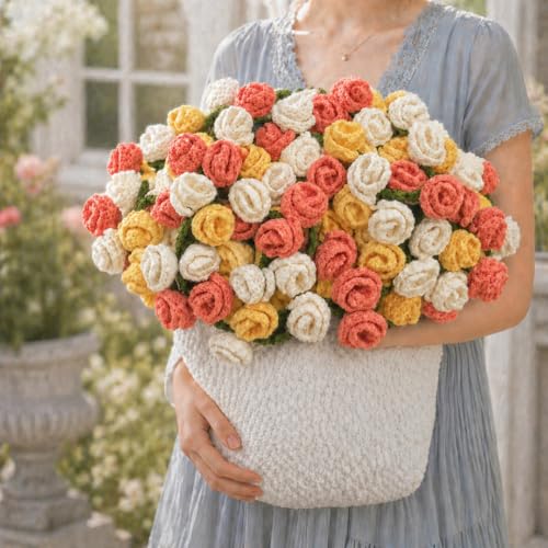 Crochet Flower Bouquet Throw Blanket, Cute Romantic Gift for Her Girlfriend Mom Mother’s Day Valentine Wedding Anniversary Birthday (Yellow, 40 inches) - color: Yellow, size: 40 inches