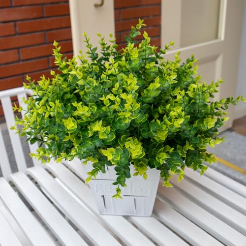 Artificial Flowers for Outdoors, 12 Bundles UV Resistant Realistic Fake Flowers for Outside Porch Patio Planter, Not-Fading Plastic Fake Plants for Home Garden Porch Decoration,Green - color: Green