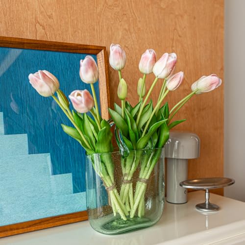 Artificial Tulips Flowers,Soft Touch Latex Bouquet, Fake Tulips,Spring Wedding Home Room Table Centerpiece Decor - color: 15pcs Powder Pink(no Vase)
