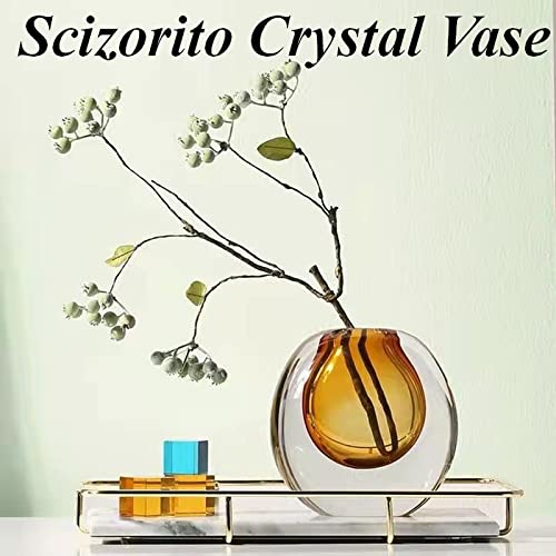 Crystal Vase, Modern Decorative Vase, Minimalist Floral Vase, Light Luxury Style for Home Decor, Centerpiece, Office, Pampas Grass, Dried Flowers, Flowers and Buds (Amber) - color: Amber