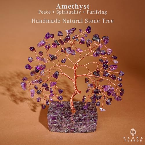 Amethyst Crystal Tree of Life Birthday Gifts for Women, Men, Friends, Handmade Chakra Healing Crystals Tree for Home Office Decor, Positivity, Good Luck, Money, Unique Gifts for Her Sister, Mom, Dad - color: Orgone Square Base Amethyst Crystal Tree