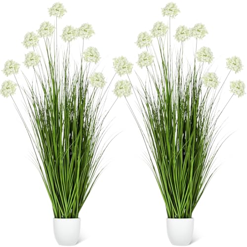 Jexine 2 Pack 4ft/47inch Artificial Grass Plant Outdoor Artificial Greenery Grass in Pot with Fake Dandelion Flowers for Spring Room Office Indoor Outdoor Decor Housewarming Gifts - color: Dandelion, size: 4ft