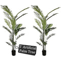 2-Pack Real Touch Faux Olive Tree with 1390 Leaves & 86 Olives, Indoor Potted Fake Plants, Nearly Natural Artificial Plants for Mediterranean Home Decor (Green, 5ft-Palm Tree) - size: 5ft-Palm Tree