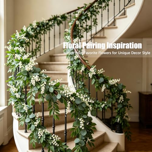 GREENTIME 4 Pack 6.5Ft Fake Greenery Garlands Eucalyptus Willow Garland for Rustic Wedding Arch Swag Doorways Table Runner Staircase Fireplace Chair Home Party Decoration - color: Green-4