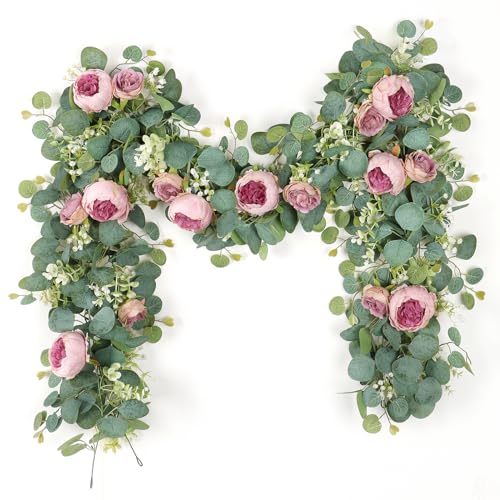 2 Pack 13FT Flower Garland, Artificial Rose Vine Fake Flower Garland Silk Rose Peony Vines Faux Valentine Floral Garlands for Wedding Party Arch Table Backdrop Wall Decoration (Vintage Pink) - color: Vintage Pink, size: 2PCS