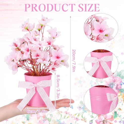 Suncalla 2 Pack Small Artificial Cherry Blossom Plant in Pots Faux Flower Potted Plants Pink Arrangement Rustic Home Decor 7.9" Tall for Sakura Japanese Table Centerpiece Windowsill Indoor Decor - color: Pink, style: Cherry