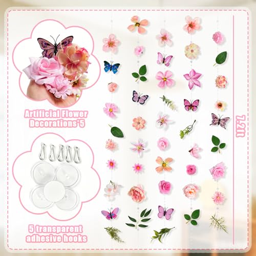 kockuu 5PCS 7.2FT Artificial Flowers Garlands Hanging Decorations, Wildflower Floral Banners Backdrop for Spring Garden Wedding Valentine's Day Birthday Party Decor, Pink - color: Pink, size: 5pcs