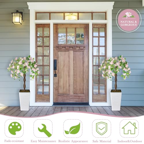 Artificial Cherry Blossom Tree 4FT, Fake Floral Tree with White Planter, Decorative Topiary Plant, Potted Faux Plant for Home Porch Decor Indoor Outdoor (Pink, 4FT) - color: Pink, size: 4ft