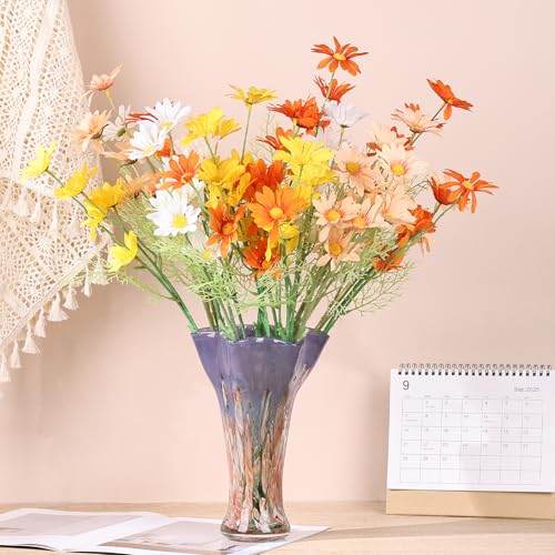 9.0" H Red Glass Vases for Flowers, Hand Blow Glass Vase Red Home Decor, Wide Mouth Blue Flower Vase Centerpieces, for Bookshelf,Dinner Table,Indoor Office Desktop,Meeting Room,Bathroom,Countertop - color: Pink Purple