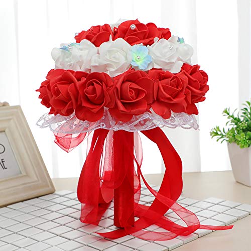IPOPU 100 Pcs Artificial Flowers Roses Flower Heads Coral Red Foam Fake Roses for DIY Craft Wedding Centerpieces Arrangements Party Baby Shower Cake Decor Home Decorations (Red, Stemless) - color: Red 100pcs