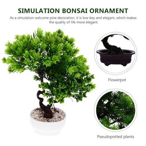 ABOOFAN Artificial Bonsai Welcoming Pine Tree Simulation Welcome Pine Chinese Fake Bonsai Tree Simulation Potted Plant DIY Decorative Bonsai for Home, Office, Shop