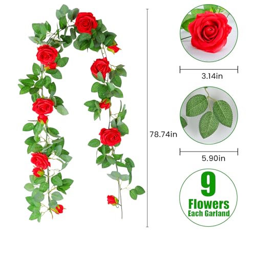 4p Red Artificial Rose Vine,Rose Garland,Pink Flower Vines for Decoration, Wedding, Garden, Wall Decoration,Backdrop,Bedroom,Birthday Party - size: Red - 4 pcs