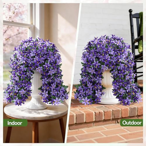 Ivydale Artificial Lily Flowers for Outdoors Fake Hanging Flower Vines for Outside Decoration, UV Resistant 2PCS Faux Plants for Patio Porch Balcony Garden Yard, Purple & Light Purple - color: Purple & Light Purple