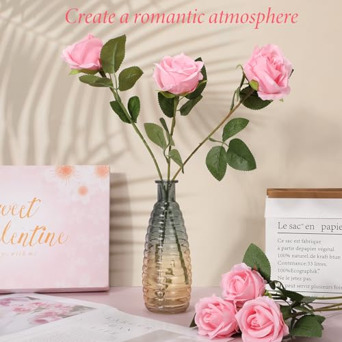 Hotop 20 Pcs Artificial Rose Flowers with Long Stem,Real Lifelike Silk Realistic Plastic Bouquet Roses Bulk for Home Decor Bridal Wedding Party Table Centerpieces Decorations(Pink) - color: Pink