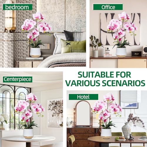Artificial Orchid Flowers in Ceramic Vase Realistic Pink Faux Orchids 19.5 Inch Fake Phalaenopsis Plant Arrangements for Home Indoor Centerpiece Decor (Set of 4 Stems) - color: Pink, size: 14CM- WhiteGolden