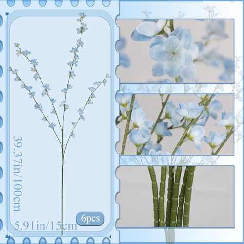 6 Pcs Artificial Forsythia Branches Fake Wildflowers Baby Blue 41" Silk Flowers with Long Stems Faux Spring Flowers for Tall Vase Indoor Home Decor Table Centerpieces Party Wedding Outdoor - color: Baby Blue
