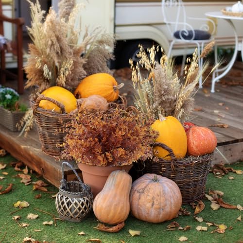 RECUTMS Faux Mums Plants,Artificial Flowers for Outside Artificial Fall Flowers, Fake Outdoor UV Resistant Autumn Plants for Home Kitchen Christmas Festival Thanksgiving Autumns Decoration(Brown) - color: Brown, size: 8 Pcs